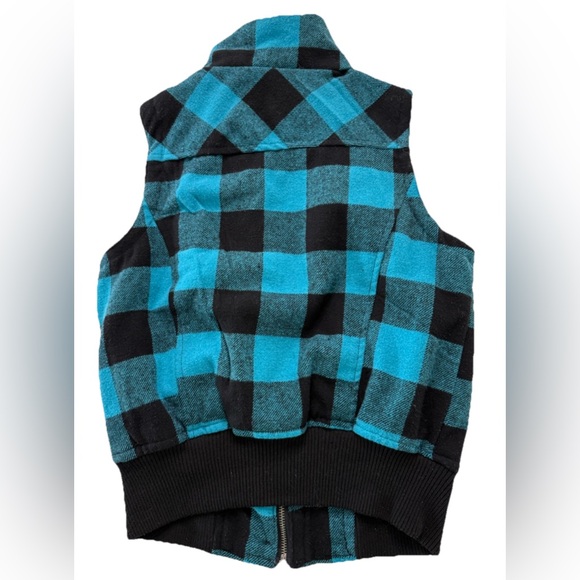 Paris Blues Women’s S Vest Blue Black Plaid Sleeveless Button Zip Puffer Jacket - Picture 5 of 8